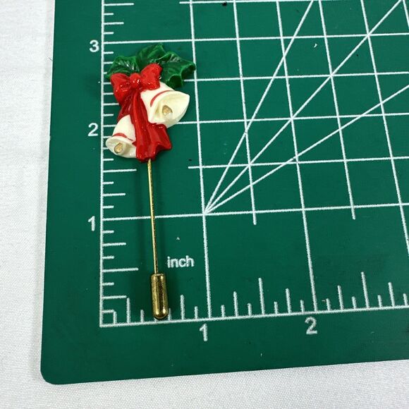 Christmas Bells Pin Holiday Brooch Lapel Pin Gold Tone Taiwan Holiday Jewelry - Picture 5 of 5